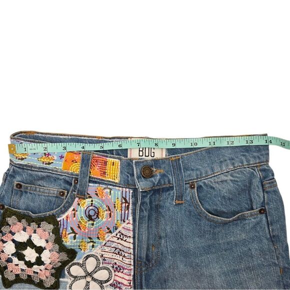 BDG Urban Outfitters High-Waisted Flare Patchwork Craft Jeans Indigo 26 - Picture 9 of 13